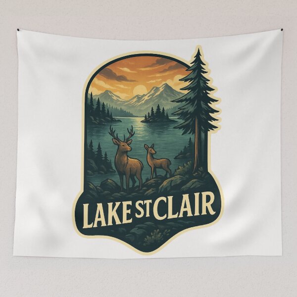 Item preview,  Lake St Clair Sunset with Deer and Mountains designed and sold by Places On Earth.