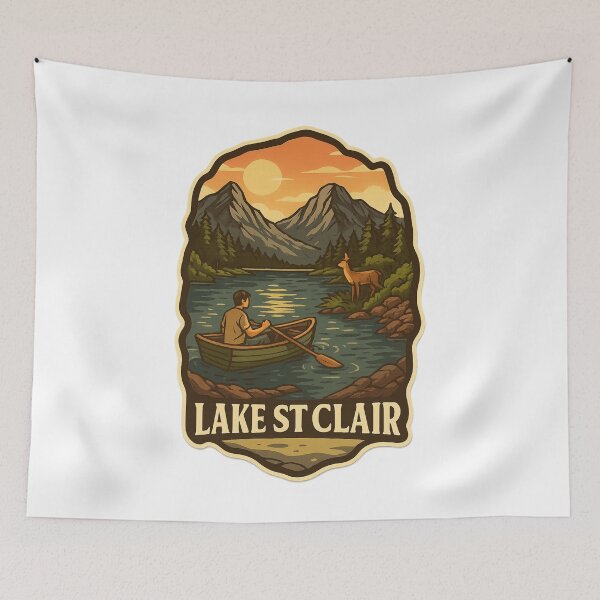 Item preview,  Canoeing at Lake St Clair with Mountain Backdrop designed and sold by Aryabek.