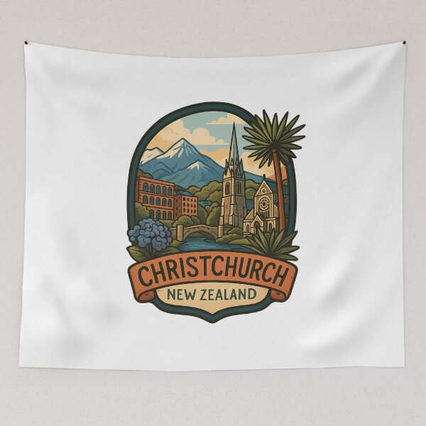 Item preview,  Christchurch New Zealand with Cathedral and Mountains designed and sold by Aryabek.