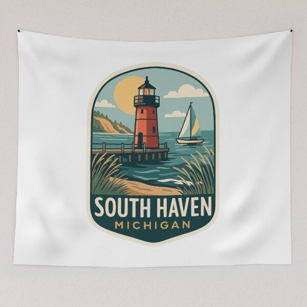 Item preview,  South Haven Michigan Lighthouse and Sailboat designed and sold by Aryabek.