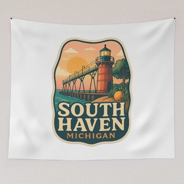 Item preview,  Sunset at South Haven Michigan Pier and Lighthouse designed and sold by Aryabek.