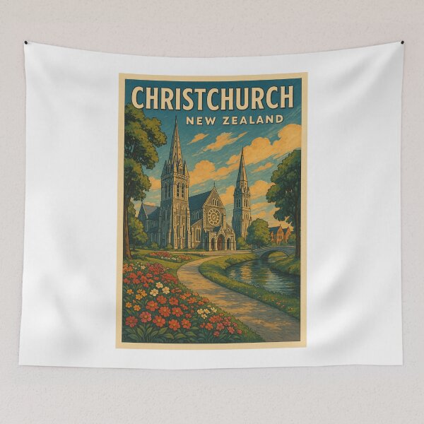 Item preview,  Christchurch Cathedral and Avon River in New Zealand designed and sold by Aryabek.