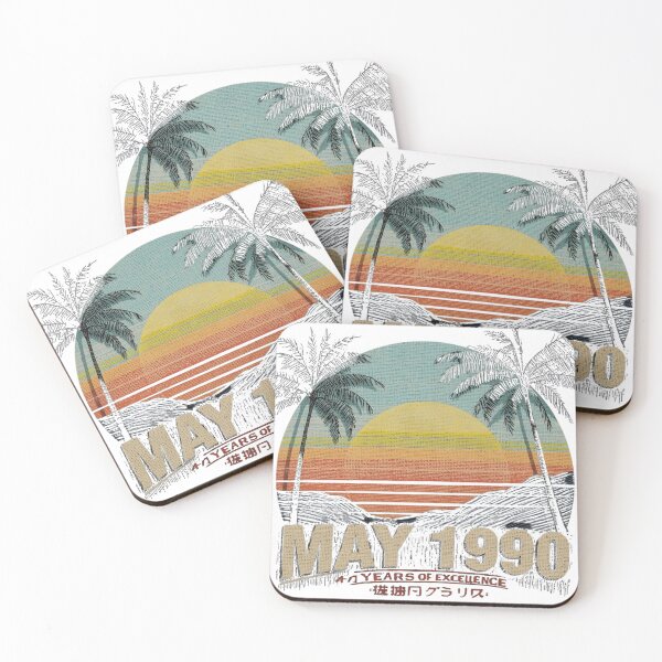 Item preview, Vintage retro sunset with palm trees and textured 90s style. Perfect for anyone born in May 1990. Great design for shirts, stickers and aesthetic gifts. Tap to shop on Redbubble designed and sold by No Heaven.