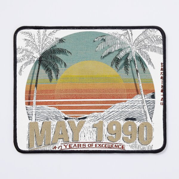 Item preview, Vintage retro sunset with palm trees and textured 90s style. Perfect for anyone born in May 1990. Great design for shirts, stickers and aesthetic gifts. Tap to shop on Redbubble designed and sold by No Heaven.