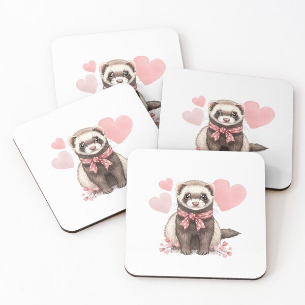 Item preview, Sweet Ferret Love - Kawaii Pet Animal with Pink Scarf and Hearts designed and sold by Divinedesignbydulce.