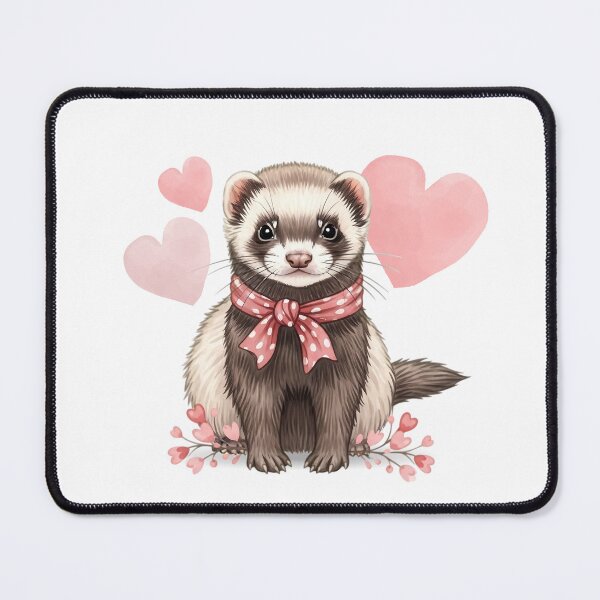 Item preview, Sweet Ferret Love - Kawaii Pet Animal with Pink Scarf and Hearts designed and sold by Divinedesignbydulce.