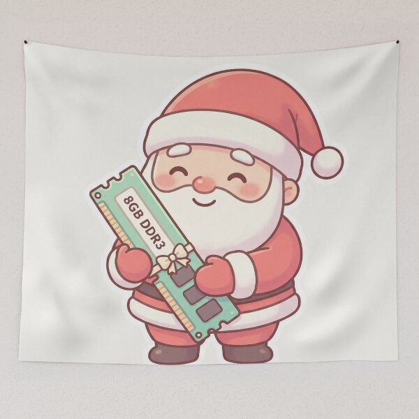 Item preview, Kawaii Santa Holding 8GB DDR3 RAM – Cute Tech Christmas Sticker designed and sold by MuseAI.