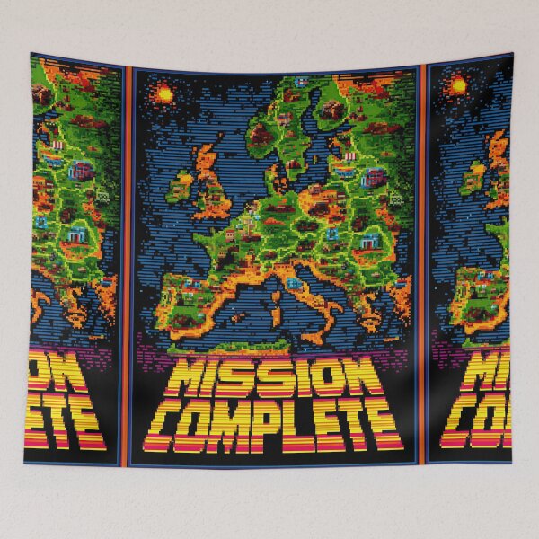 Item preview, Dark pixelated Europe map mission complete screen graphic designed and sold by Piotrek0001.