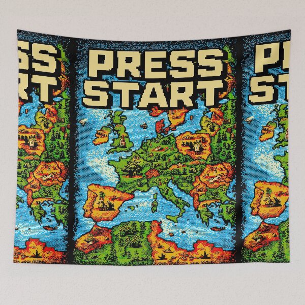 Item preview, Bright blue ocean map press start arcade screen designed and sold by Piotrek0001.