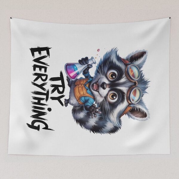 Item preview, Cute Raccoon Scientist - Try Everything, Genius Mind designed and sold by SolaoLab.