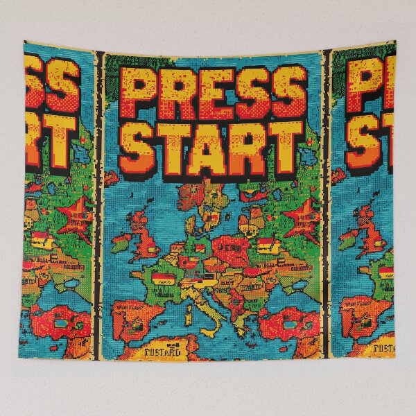 Item preview, Distressed vintage poster map press start gaming graphic designed and sold by Piotrek0001.