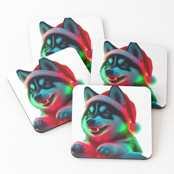 Item preview, Neon Glow Christmas Husky Puppy – Rainbow Lights Santa Husky designed and sold by BSL-STORE.