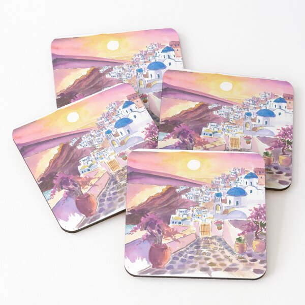 Item preview, Santorini Oia Gorgeous Sunset View with Sea and Town designed and sold by artshop77.