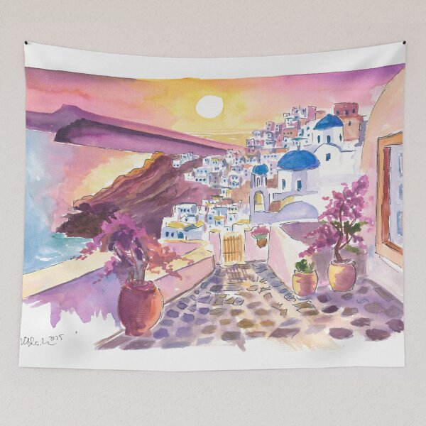 Item preview, Santorini Oia Gorgeous Sunset View with Sea and Town designed and sold by artshop77.