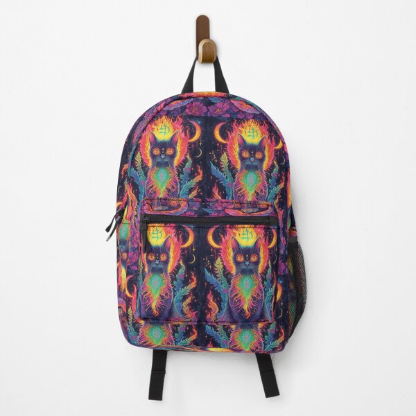 Item preview, Lunar Fire Familiar – Neon Psychedelic Cat Goddess with Cosmic Sigils designed and sold by Liliths-Closet.
