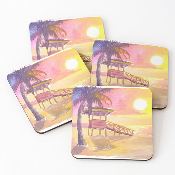 Item preview, Vibrant sunset over Vessigny Beach Trinidad Tobago with lifeguard tower designed and sold by artshop77.
