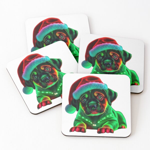 Item preview, Neon Glow Christmas Rottweiler Puppy – Cyber Santa Rottie in Lights designed and sold by BSL-STORE.