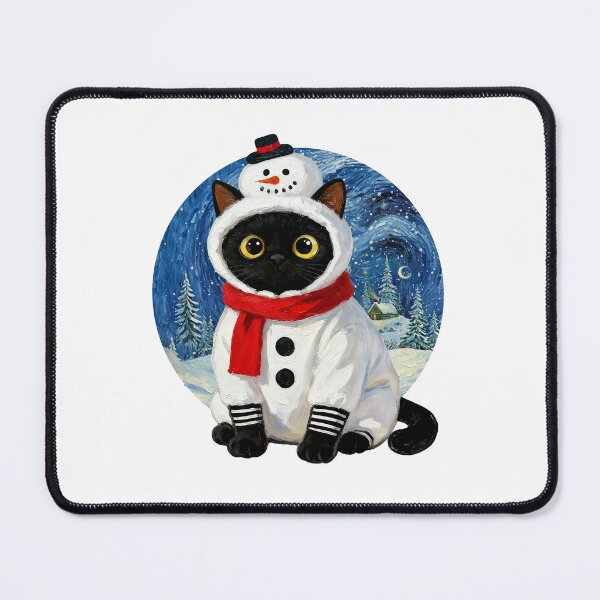 Item preview, Cute Siamese Cat in Snowman Costume - Starry Night Art(black cat christmas) designed and sold by Meow Gogh Painter Studio.