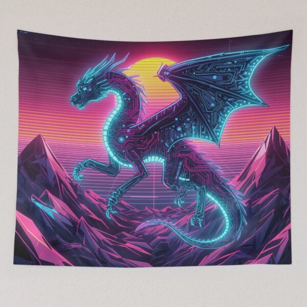Item preview, Neon Cyber Dragon | Synthwave Digital Dragon Core | Futuristic Vaporwave Creature designed and sold by Visualynx.