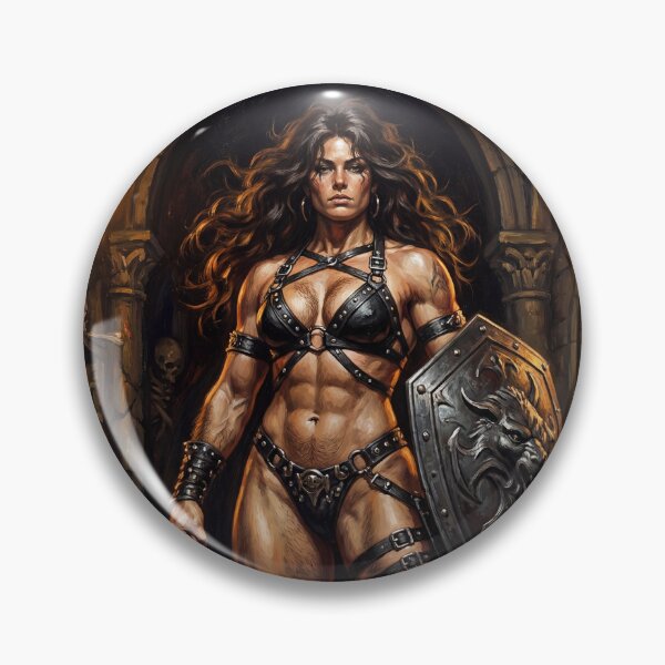 Artikelvorschau, Muskulöse Barbarin posiert mit ihrem Schild (Illustration im Fantasy-Stil) entworfen und verkauft von Vintage Designs +.