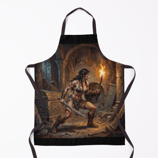 Item preview, Muscled Barbarian Woman posing with her sword and shield illustration fantasy art style designed and sold by Vintage Designs +.