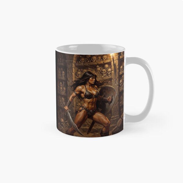 Item preview,  Muscled Barbarian Woman posing with her sword and shield illustration fantasy art style designed and sold by Vintage Designs +.