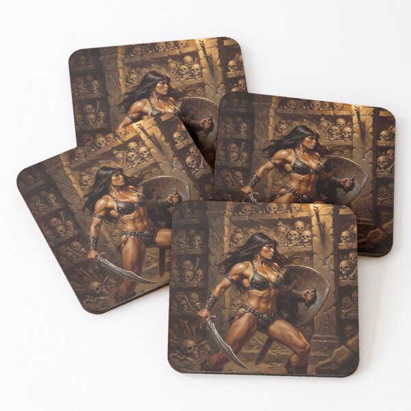 Item preview,  Muscled Barbarian Woman posing with her sword and shield illustration fantasy art style designed and sold by Vintage Designs +.
