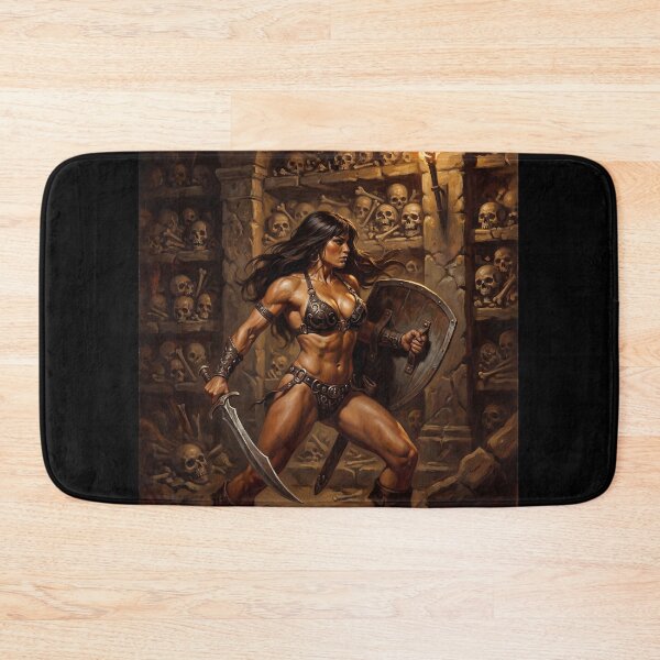 Item preview,  Muscled Barbarian Woman posing with her sword and shield illustration fantasy art style designed and sold by Vintage Designs +.