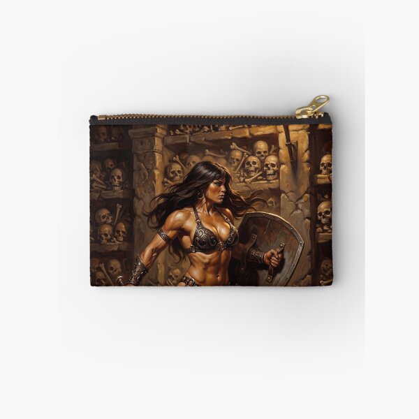 Item preview,  Muscled Barbarian Woman posing with her sword and shield illustration fantasy art style designed and sold by Vintage Designs +.
