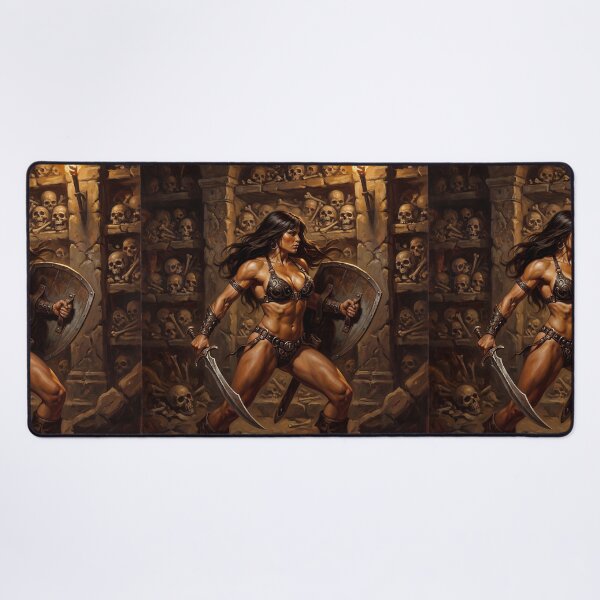 Item preview,  Muscled Barbarian Woman posing with her sword and shield illustration fantasy art style designed and sold by Vintage Designs +.