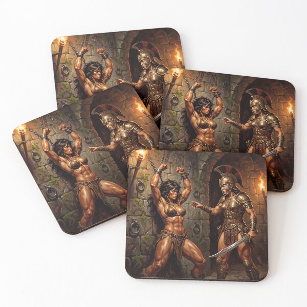 Item preview, Amazon Interrogation of a Barbarian warrior woman in Defiance illustration fantasy art style designed and sold by Vintage Designs +.