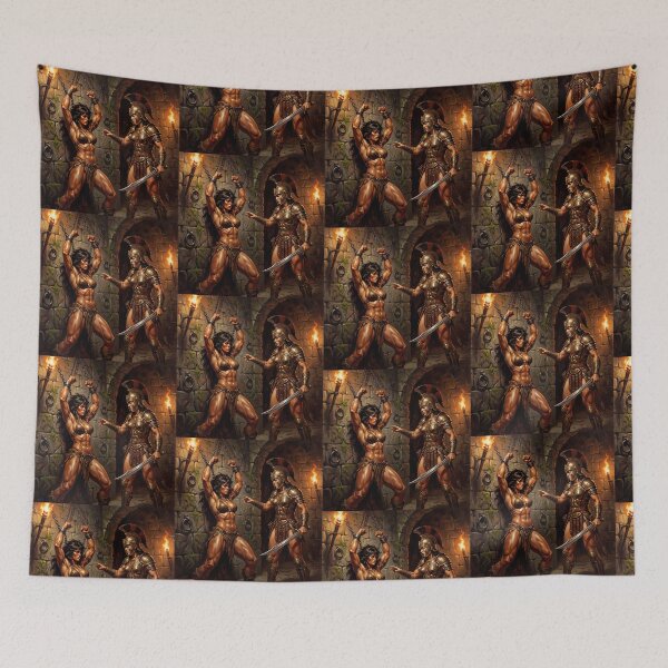 Item preview, Amazon Interrogation of a Barbarian warrior woman in Defiance illustration fantasy art style designed and sold by Vintage Designs +.