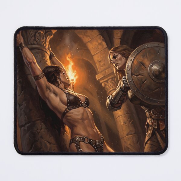 Item preview, Amazon Interrogation of a Barbarian warrior woman in Defiance illustration fantasy art style designed and sold by Vintage Designs +.