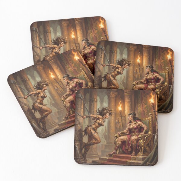 Item preview, Amazon Queen Interrogation of a Barbarian warrior woman in Defiance illustration fantasy art style designed and sold by Vintage Designs +.