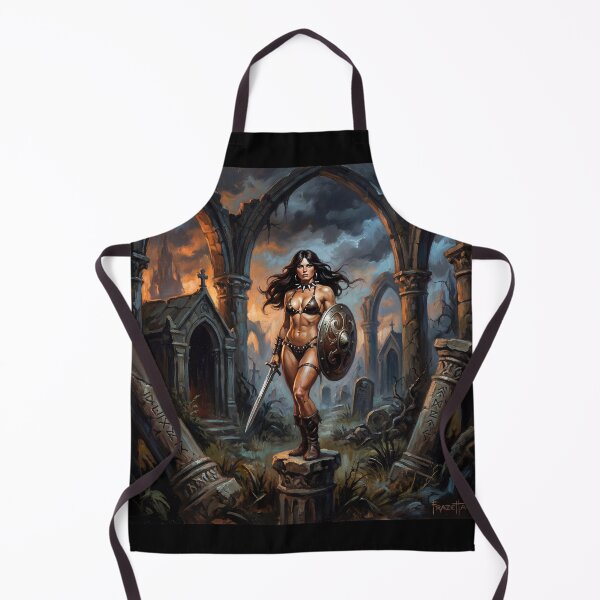 Item preview, Muscled Barbarian Woman posing with her sword and shield illustration fantasy art style designed and sold by Vintage Designs +.