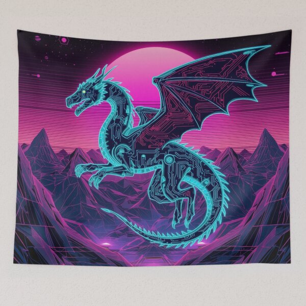 Item preview, Neon Cyber Dragon | Synthwave Digital Dragon Core | Futuristic Vaporwave Creature designed and sold by Visualynx.