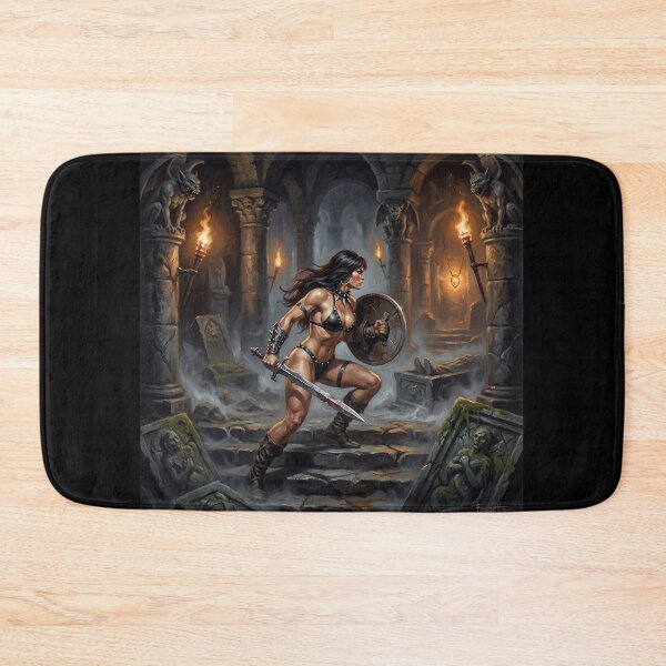Item preview,  Muscled Barbarian Woman posing with her sword and shield illustration fantasy art style designed and sold by Vintage Designs +.