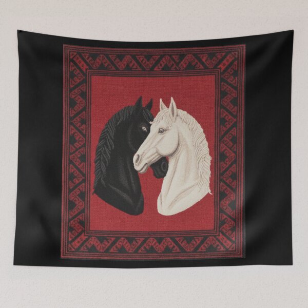Item preview, Black and White Horse Love Moroccan Rug Art designed and sold by designwiss.