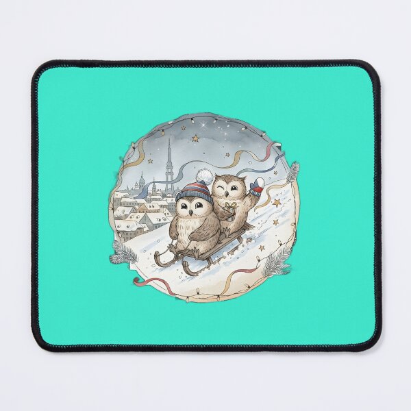 Item preview, Two Cute Owls Sledding – Petřín Hill Prague Christmas designed and sold by FixwellStudio.