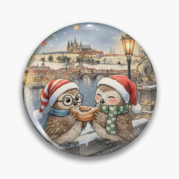Item preview, Two Cute Owls Christmas Prague on Charles Bridge designed and sold by FixwellStudio.