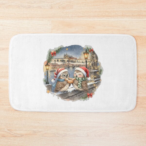 Item preview, Two Cute Owls Christmas Prague on Charles Bridge designed and sold by FixwellStudio.