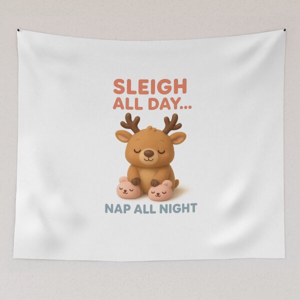 Item preview, Cute Reindeer in Fluffy Slippers - Sleigh All Day Nap All Night | Kawaii Fun Christmas Art designed and sold by Moons Studio.