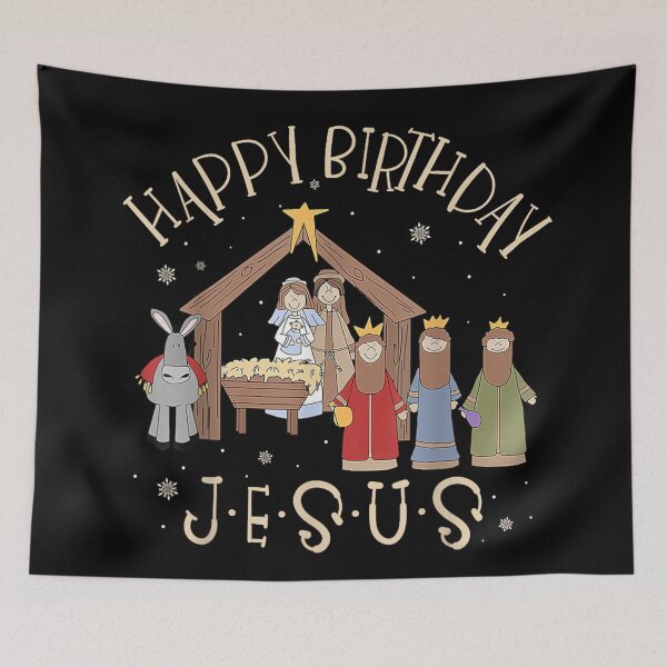 Item preview, Happy Birthday Cartoon Nativity Scene Cute Christmas Religious Art designed and sold by LizzyKeiko.