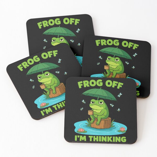 Item preview, Grumpy Frog Sticker – Funny Cartoon Frog “FROG OFF, I’M THINKING” designed and sold by RandomPrints.