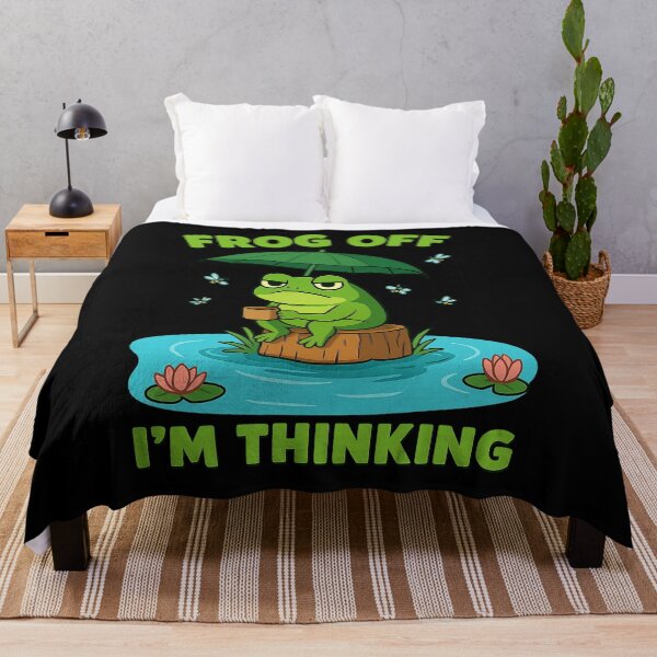 Item preview, Grumpy Frog Sticker – Funny Cartoon Frog “FROG OFF, I’M THINKING” designed and sold by RandomPrints.