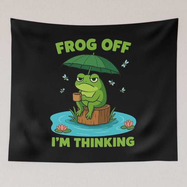 Item preview, Grumpy Frog Sticker – Funny Cartoon Frog “FROG OFF, I’M THINKING” designed and sold by RandomPrints.