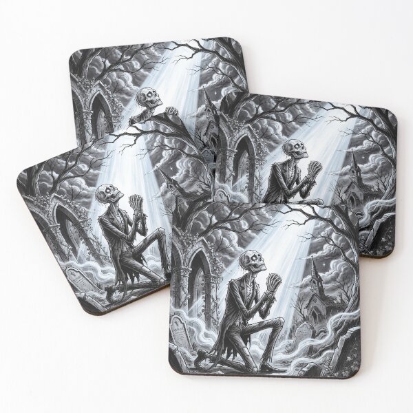 Item preview, a Zombie prays in a dark cemetery Gothic Horror art designed and sold by Vintage Designs +.