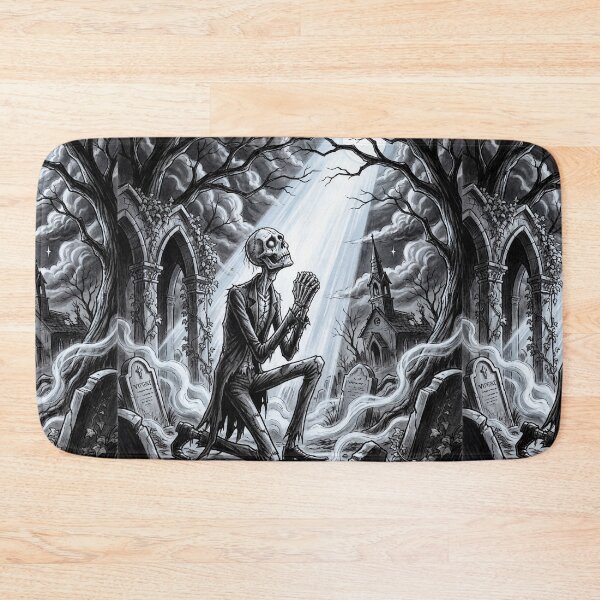 Item preview, a Zombie prays in a dark cemetery Gothic Horror art designed and sold by Vintage Designs +.