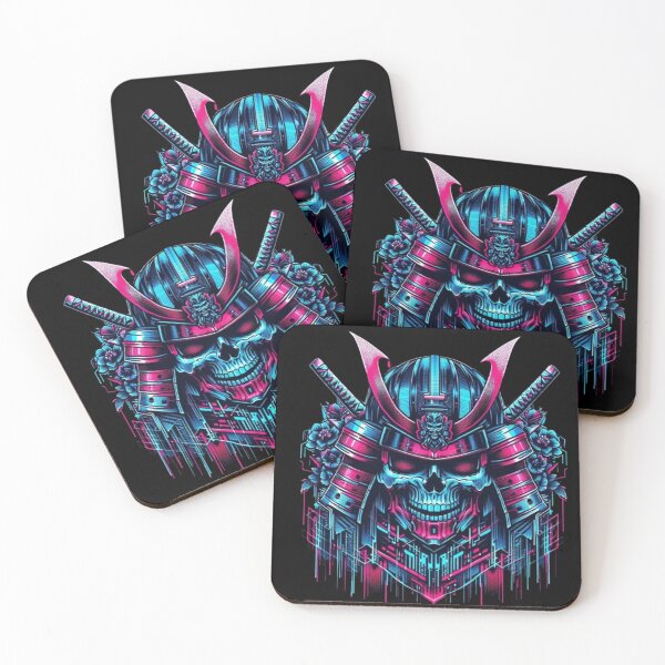 Item preview, Cyberpunk Samurai Skull with Neon Blossoms designed and sold by Dogandesighn.