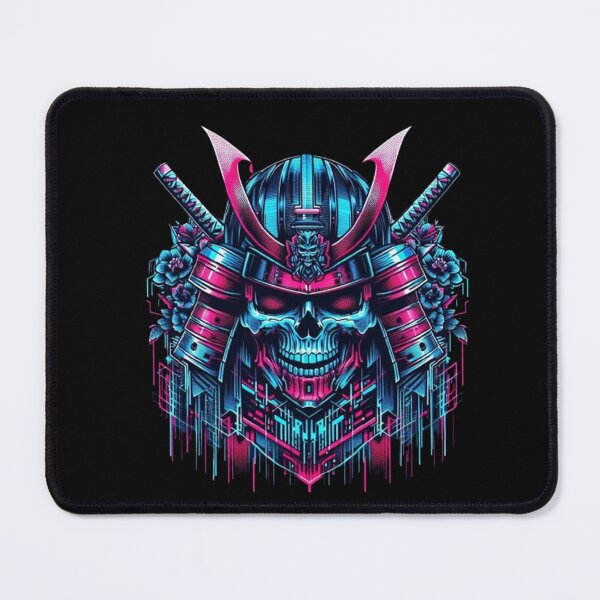 Item preview, Cyberpunk Samurai Skull with Neon Blossoms designed and sold by Dogandesighn.